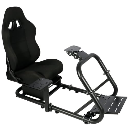 Marada Adjustable Racing Simulator Cockpit with Black Seat fit for Logitech G25 G27 G29 G920 G923, Thrustmaster T300, Fanatec, Sim Racing Cockpit No Wheel Pedal Handbrake Shift