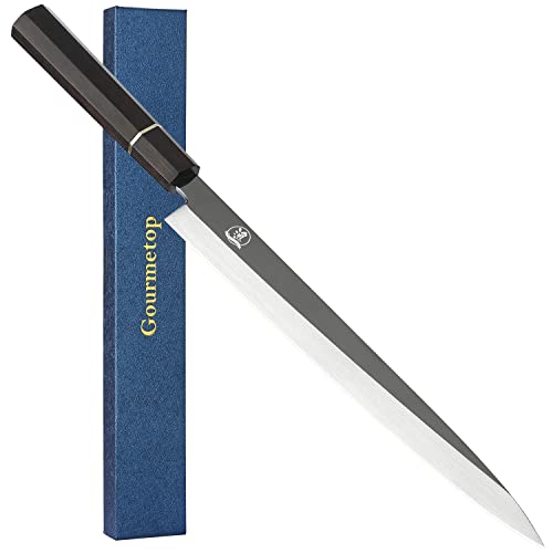 Gourmetop Sushi Knife Japanese Sashimi Knife 10.5 Inch, Japanese Yanagiba Knife VG10 Superior Steel Single Bevel Slicing Knife with Premium Octagonal Ebony Handle, Carving Sets Knife