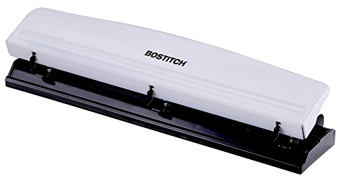 Bostitch Office Premium 3 Hole Punch, 12 Sheet Capacity, Metal, Rubber Base, Easy-Clean Tray, White (KT-HP12-WHITE)