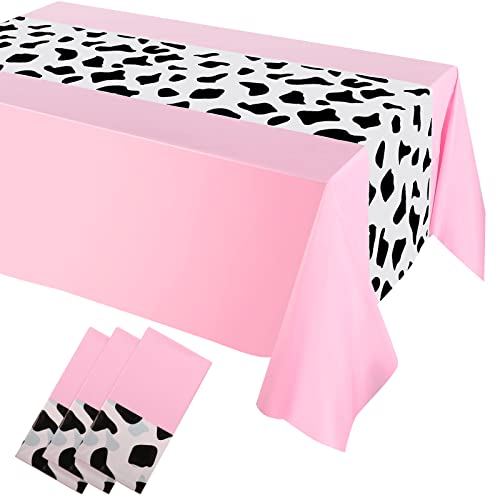 54 x 108 Inch Cowboy Tablecloth Cow Table Runner Table Cover Rectangular Table Cloth Birthday Party Decorations and Supplies for Boy Baby Shower Birthday Home Kitchen (Pink Elegant Pattern, 3 Pcs)