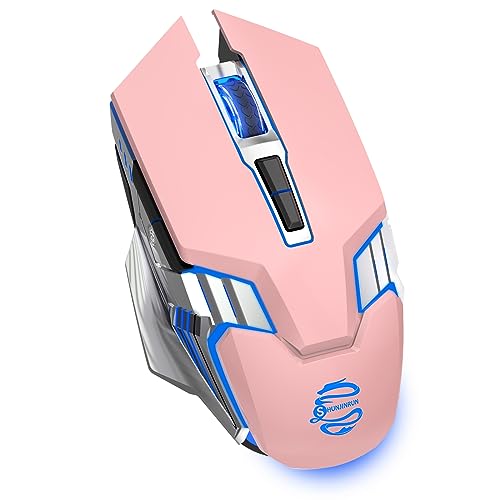 Pink Wireless Mouse Bluetooth, Silent Rechargeable Multi-Device Mouse, BT5.0/3.0 and USB Cordless Computer Mouse, RGB Light up Gaming Mouse for Laptop PC Mac Macbook Air/Pro iPad Tablet Office Games
