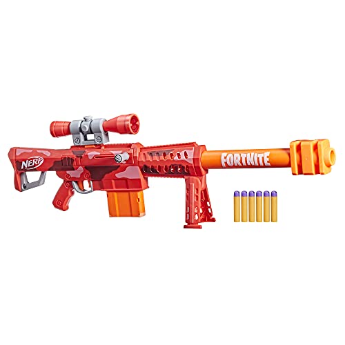 NERF Fortnite Heavy SR Blaster Scope, Big Blaster, 6 Mega Darts, 6-Dart Clip, Kids Toy Foam Blasters, Fortnite Toys for Boys and Girls