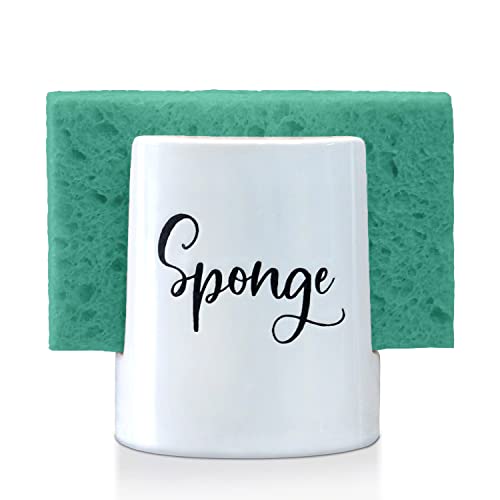 Sponge Holder for Kitchen Sink - Rustic Farmhouse Home Kitchen Decor - White Ceramic