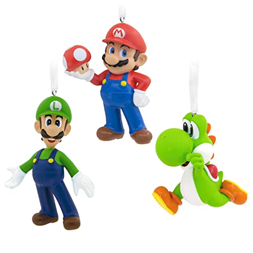 Hallmark Nintendo Super Mario, Luigi and Yoshi Christmas Ornaments,Resin Set of 3