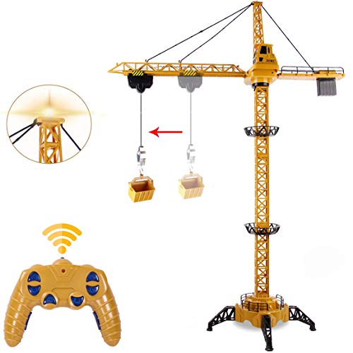 Liberty Imports 6 Channel RC Mega Tower Crane, 50.4 inch Tall 2.4GHz Remote Control Construction Site Toy 680° Rotation Lift Model with Tower Lights and Sounds