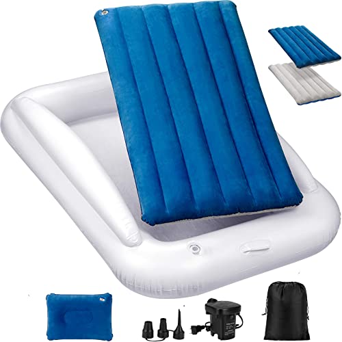 USHMA Toddler Travel Bed, Portable Toddler Bed for Kids | Toddler Air Mattress | Inflatable Travel Toddler Bed | Kids Blow Up Mattress with Sides | Two Sides Usable Kids Air Mattress -Navy Blue & Grey