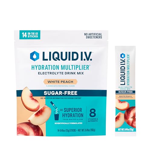 Liquid I.V. Hydration Multiplier Sugar-Free - White Peach - Hydration Powder Packets | Electrolyte Powder Drink Mix | Convenient Single-Serving Sticks | Non-GMO | 14 Servings (Pack of 1)