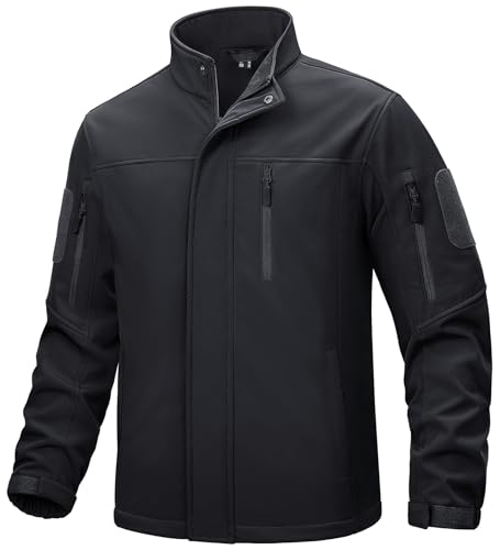 TACVASEN Men's Tactical Jacket Water Resistant Soft shell Jackets Hiking Coats Black, M