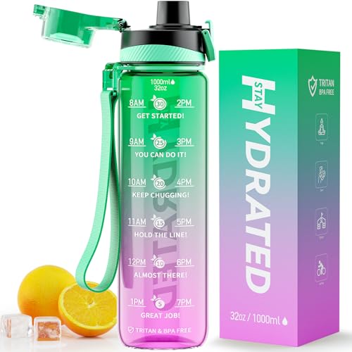 Mevoly All-New Water Bottle, 32 oz Motivational Water Bottles with Time Marker-Tritan & BPA Free, Sports Water Bottle with Times to Drink, No Straw, Leak Proof & Wide Mouth for Gym Fitness