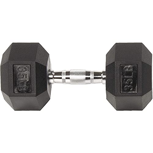 Signature Fitness Colored Rubber Encased Hex Dumbbell, Pairs or Sets, Multiple Packages, Black