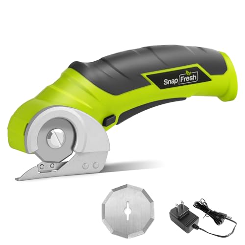 SnapFresh Cordless Electric Scissors, 4V Electric Mini Cutter, Carpet & Cardboard Cutter Tool with a Replacement Blade/Charger, Rotary Cutter for Cardboard Packages Leather Plastic