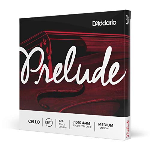 D'Addario J1010 Prelude Cello String Set, 4/4 Scale Medium Tension (1 Set) –Solid Steel Core, Warm Tone, Economical, Durable – Educator’s Choice for Student Strings – Sealed Pouch Prevents Corrosion