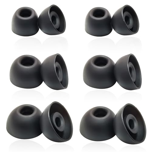 Luckvan Replacement Earbuds Tips Silicone Universal for 4.0mm-6.0mm Nozzle in-Ear Rubber Ear Tips Fit True Wireless Earbuds 6 Pairs LMS Black