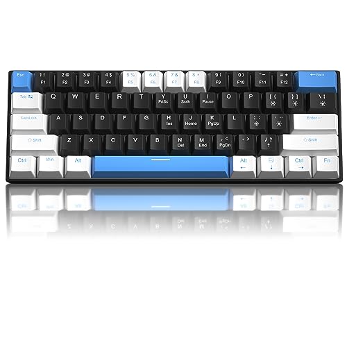 60% Mechanical Gaming Keyboard,White Black Blue Keycaps Gaming Keyboard with Linear Red Switch, Detachable Type-C Cable Mini Keyboard with Blue LED Light for Windows/Mac/PC/Laptop