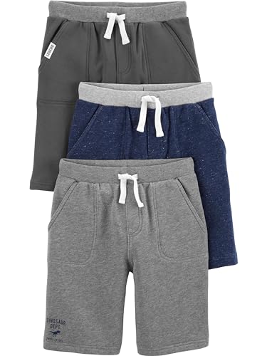Simple Joys by Carter's Baby Boys' Multi-Pack Knit Shorts, Navy Heather/Charcoal Heather/Grey, 4T