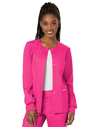 Snap Front Scrub Jackets for Women, Workwear Revolution Soft Stretch WW310, L, Electric Pink