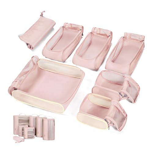 BAGSMART Keep Shape Packing Cubes, 7 Set Packing Cubes for Travel, Lightweight Travel Cubes for Packing, Suitcase Organizer Bags Set for Travel Essentials Baby Pink