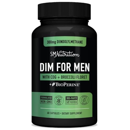 DIM 300mg For Men, Estrogen Blocker & Aromatase Inhibitor | Men’s Hormone Balance & Fitness Booster Supplement with Diindolylmethane Plus CDG & Sulforaphane for Mens Health | Gluten-Free | 60 Capsules