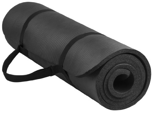 Signature Fitness All Purpose 1/2-Inch Extra Thick High Density Anti-Tear Exercise Yoga Mat with Carrying Strap, Black