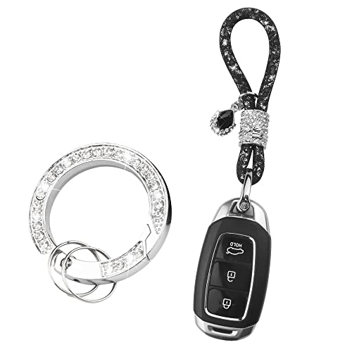 Fehlot Car Keychain for Women,Keychain Accessories With Bling Rhinestones,Car Key Chains Fashionable Glitter Key Ring with Horseshoe Buckle Screwdriver (Black)