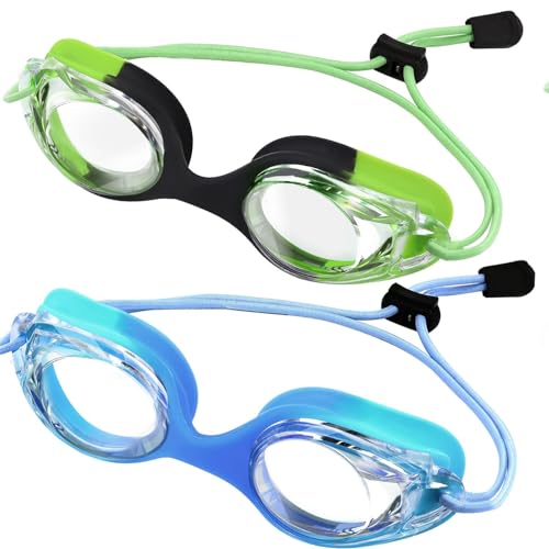 Vvinca Kids Swim Goggles with Bungee Strap No Leaking Anti Fog Toddler Goggles with Quick Adjust Ages 3-14 (A- Green & Blue Gradient)