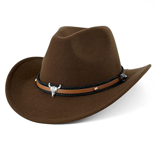 DOCILA Western Cowboy Hat Men Women Brown Cowgirl Hats Felt Sombrero Vaquero para Hombre American Buckaroo Hat Country Ranching Hats Houston Rodeo Outfit Accessories