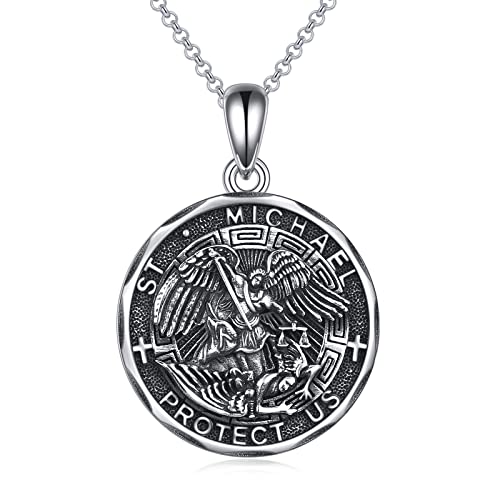YFN Saint Michael Necklace Sterling Silver Religious Protector Pendant St Michael Archangel Jewelry Gifts for Women Men