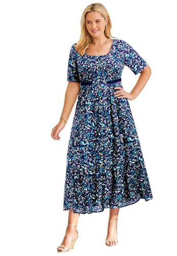Woman Within Women's Plus Size Printed Maxi Dress - 16 W, Navy Ditsy Floral White
