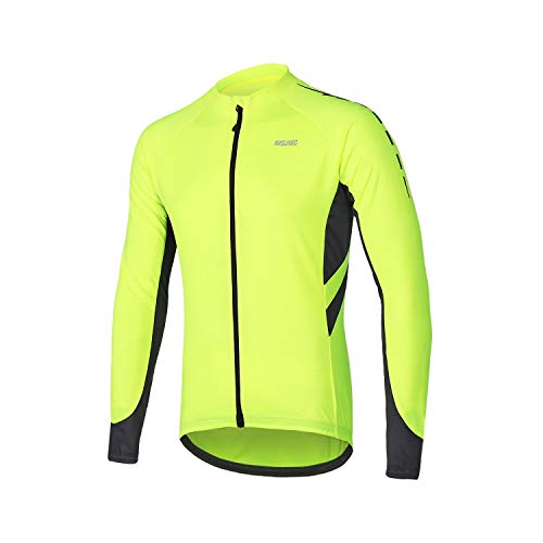 ARSUXEO Men's Full Zipper Long Sleeves Cycling Jersey Bicycle MTB Bike Shirt 6030 Green Size XL