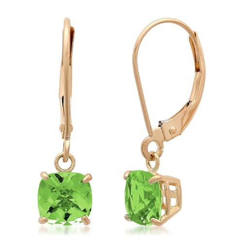 10k Yellow Gold 6mm Round August Birthstone Peridot Dangle Earrings for Women with Leverbacks by MAX + STONE