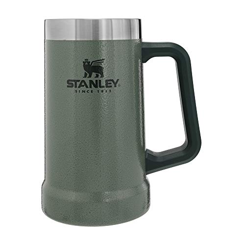 Stanley Adventure Big Grip Beer Stein, 24oz Stainless Steel Beer Mug, Double Wall Vacuum Insulation, Hammertone Green