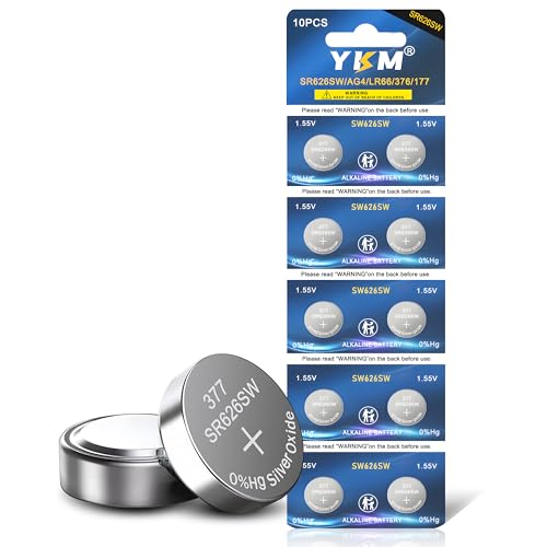 YKM 377 SR626SW Watch Battery LR626 377/376 V377 377a AG4 1.55V Silver Oxide Button Batteries 10 Pack