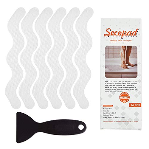 Secopad Patented Anti Slip Shower Stickers 24 PCS Safety Bathtub Strips Adhesive Decals with Premium Scraper for Bath Tub Shower Stairs
