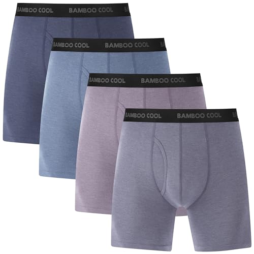 Men's Underwear Bamboo Viscose Long Section Mens Boxer Briefs Soft Comfortable(4 Pack)(L)