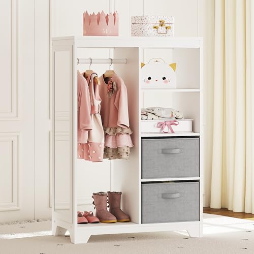 UTEX Kids Dress Up Storage with Full Length Mirror, Kids Armoire with 2 Storage Bins, Opening Hanging Costume Closet Wardrobe for Kids, Pretend Storage Closet Armoire Dresser for Bedroom, Kids Room