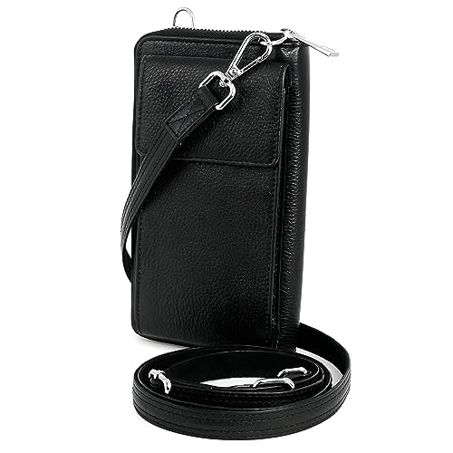 BULL GUARD Crossbody Leather Wallet Phone Purse, Anti Theft and RFID Blocking, Small Elegant Design for Travel