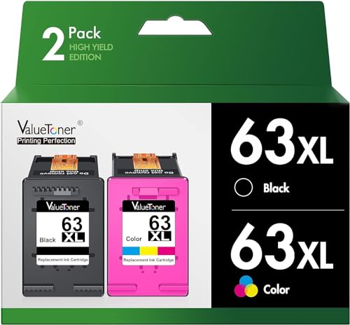 Valuetoner Remanufactured Ink Cartridge Replacement for HP 63 XL 63XL to use with Envy 4520 4512 Officejet 3830 4650 4655 5255 5252 5222 5255 Deskjet 1112 2130 2132 3630 3632(1 Black, 1 Color)