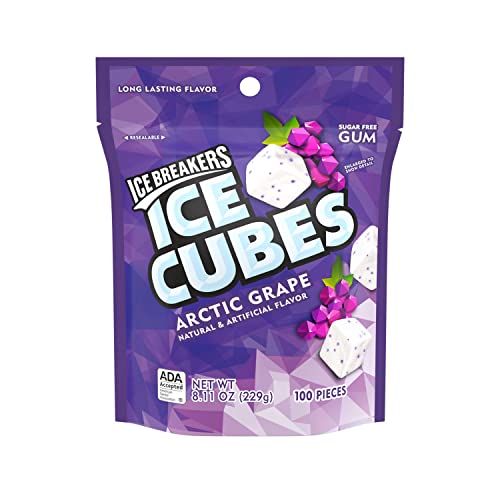 ICE BREAKERS Ice Cubes Arctic Grape Sugar Free Chewing Gum Pouch, 8.11 oz (100 Pieces)