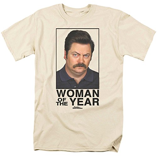 Parks & Rec Ron Swanson Woman of The Year T Shirt & Stickers (Cream) Large