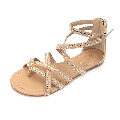 Luffymomo Women's Cross Strappy Sandals Flat Fisherman Thong Gladiator Strap Sandals (10 M US Beige)