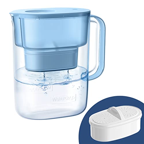 Waterdrop 200-Gallon Long-Life Lucid 10-Cup Large Water Filter Pitcher, NSF Certified, 5X Times Lifetime, Reduces PFAS, PFOA/PFOS, Chlorine, BPA Free, Blue