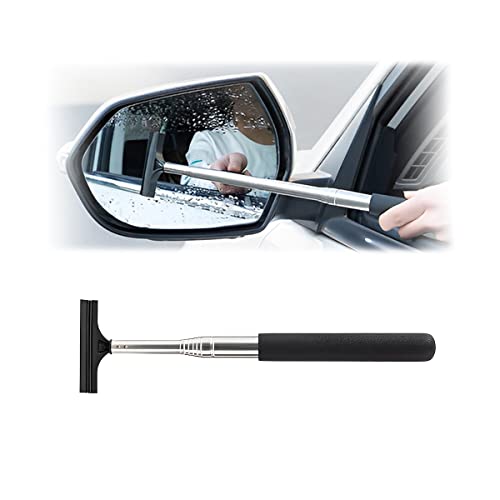Car Rearview Mirror Wiper, Retractable Auto Glass Squeegee, Water Cleaner with Telescopic Long Rod, Portable Cleaning Tool for All Vehicles, Universal Automotive Accessories (Black)