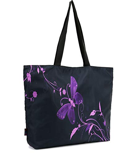 ICOLOR Purple Butterfly Gym Bag Tote Bags Shoulder Bag Beach Bag with Zipper for Men Women,Reusable Gym Picnic Travel Beach Shopping Work Daily Use Shoppers Tote(GymBag-09)