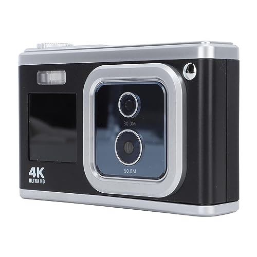 HD 4K Digital Camera, 16X Digital Zoom Built in Flash Small Portable Digital Camera Dual Lens Autofocus Dual Screen for Vlog for Teens (Black)
