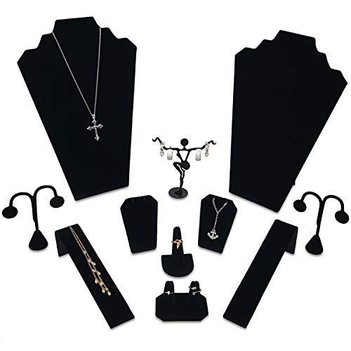 MOOCA 11 Pcs Black Velvet Jewelry Displays Set, Earring Holder, Necklace Display, Bracelet Display Set