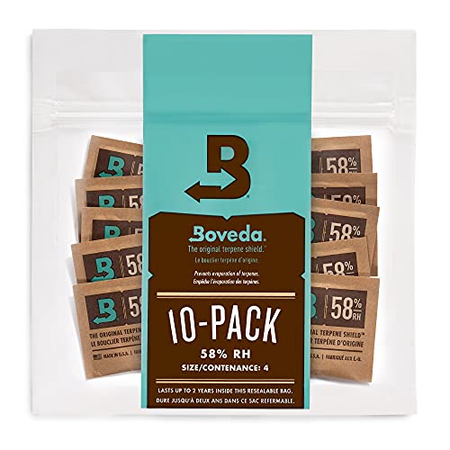 Boveda 58% Two-Way Humidity Control Packs For Storing ½ oz of Product – Size 4 – 10 Pack – Moisture Absorbers for Small Storage Containers – Humidifier Packs – Hydration Packets in Resealable Bag