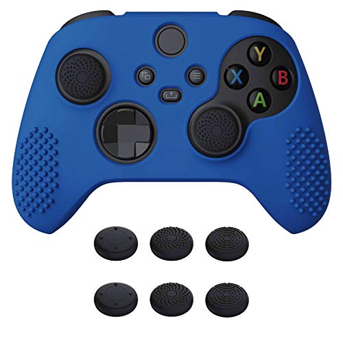 eXtremeRate PlayVital Blue 3D Studded Edition Anti-Slip Silicone Cover Skin for Xbox Series X/S Controller, Soft Rubber Case Protector for Xbox Core Wireless Controller with 6 Black Thumb Grip Caps