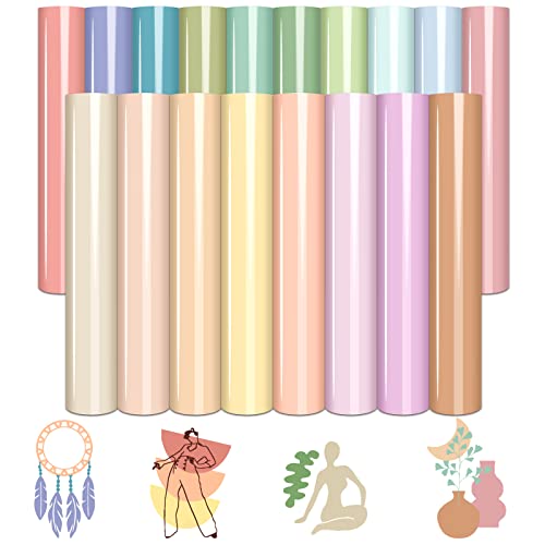 Tintnut Boho Color Heat Transfer Vinyl - 18 Sheets 12 X10 Inche Neutral Tone Brown HTV Vinyl Aqua Iron On Vinyl Beige/Brown/Tan/Light Lilac HTV for T-Shirts Compatible with Silhoutte Cameo