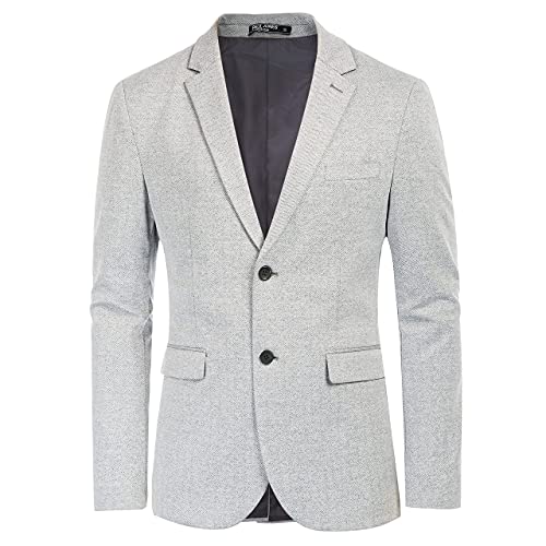 Men's Casual Stretch Knit Sport Coat 2 Button Herringbone Blazer Suit Jacket Light Grey M