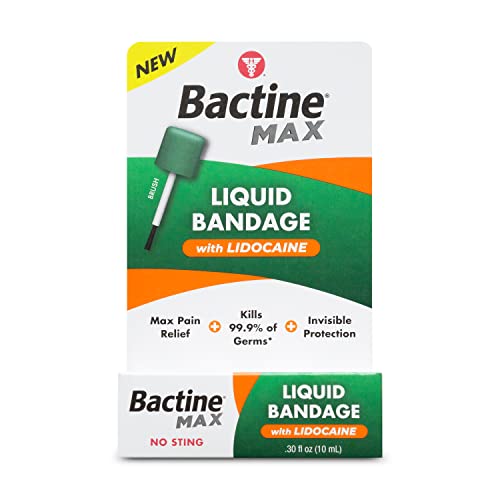 Bactine MAX Liquid Bandage with Lidocaine - Wound Cleaning Liquid Bandage for Skin - Kills 99% of Germs, Covers, Protects - Skin Glue for Wounds - .30 fl. Ounce